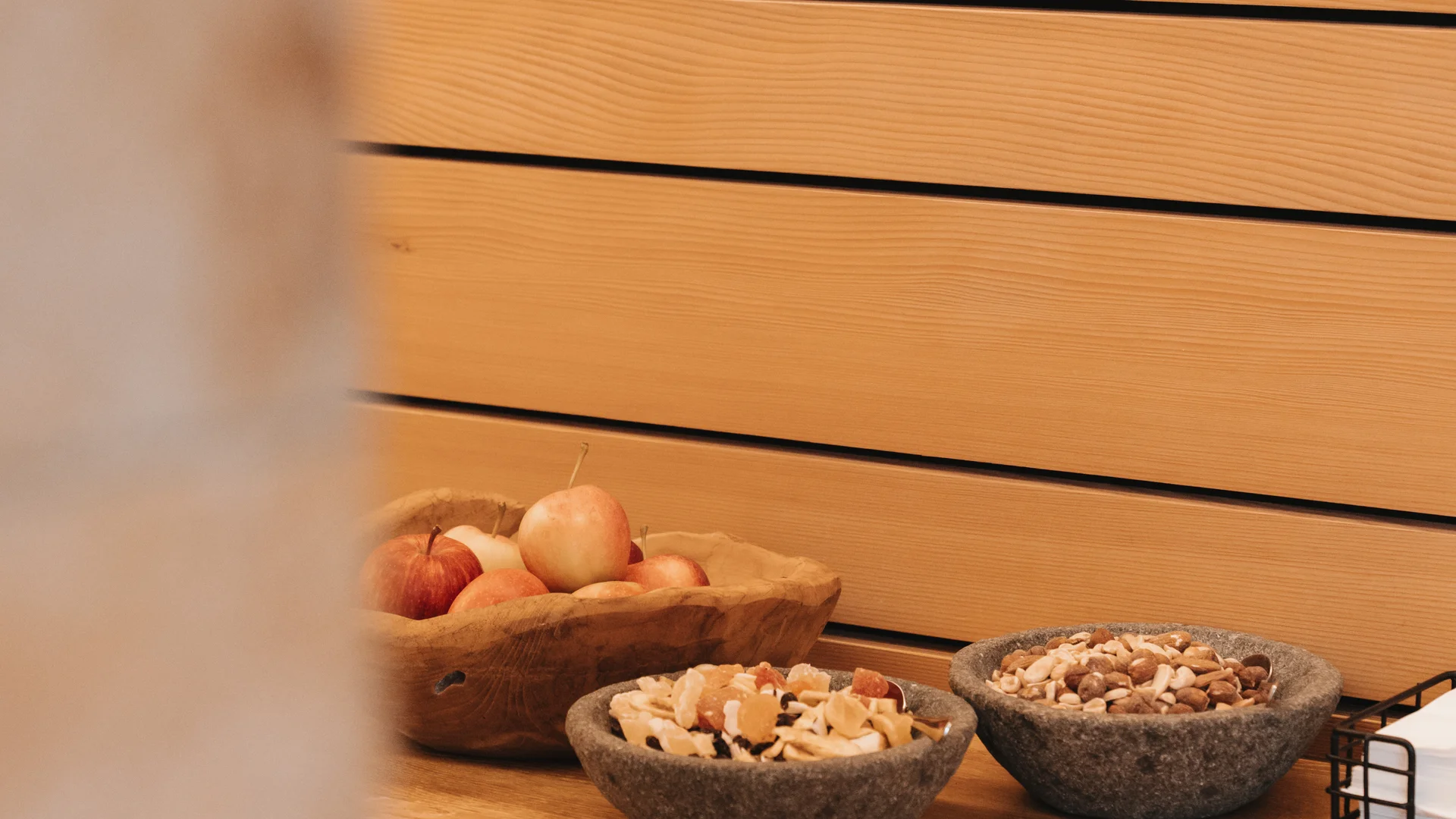 Picture gallery | Hotel Panorama in Lech am Arlberg Fruit and nuts in bowls on a wooden counter